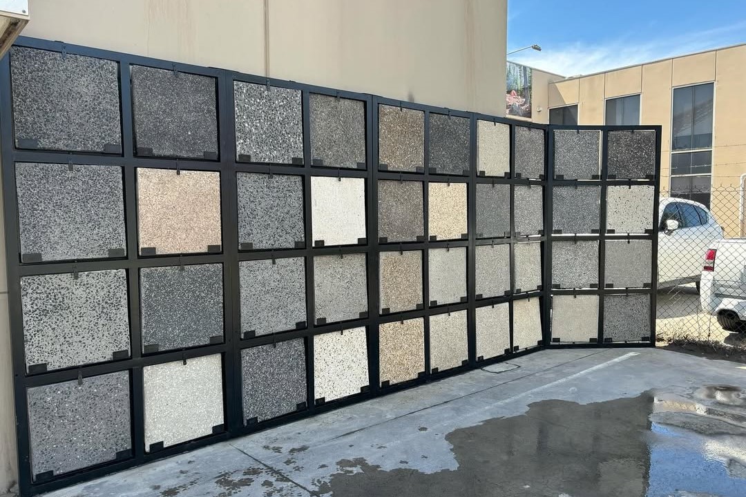 decorative concrete samples displayed in Vic Mix Dandenong