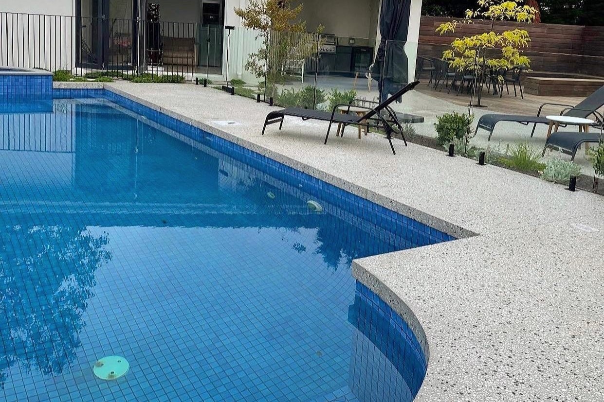pool deck uses exposed aggregate from vicmix